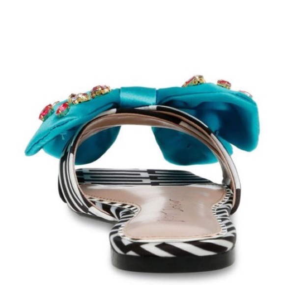 Betsey blue bow pink gem rhinestone bling geometric black white Slide Sandal hot - Picture 3 of 3